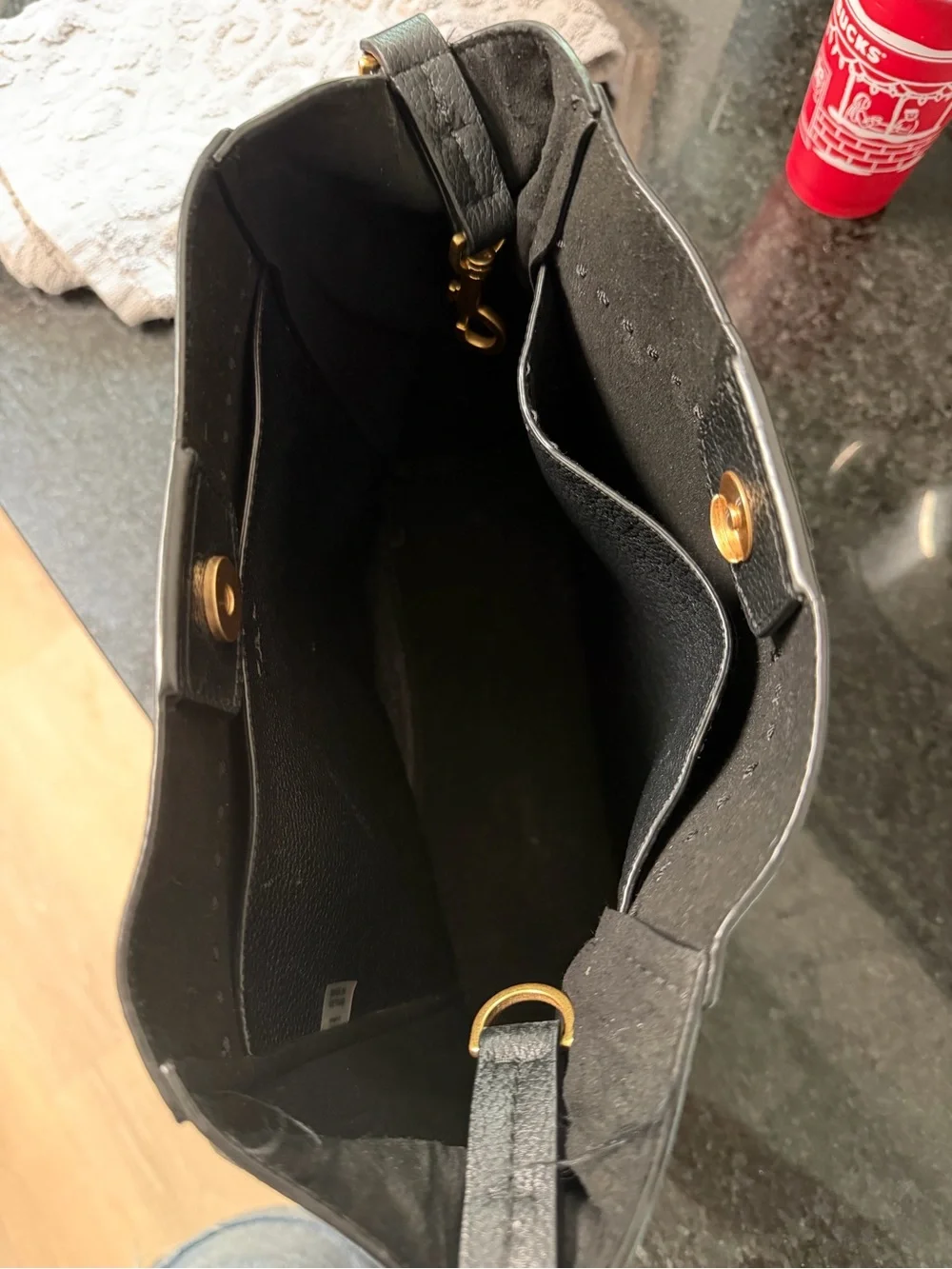 Tory Burch Black Pebbled Leather bucket bag